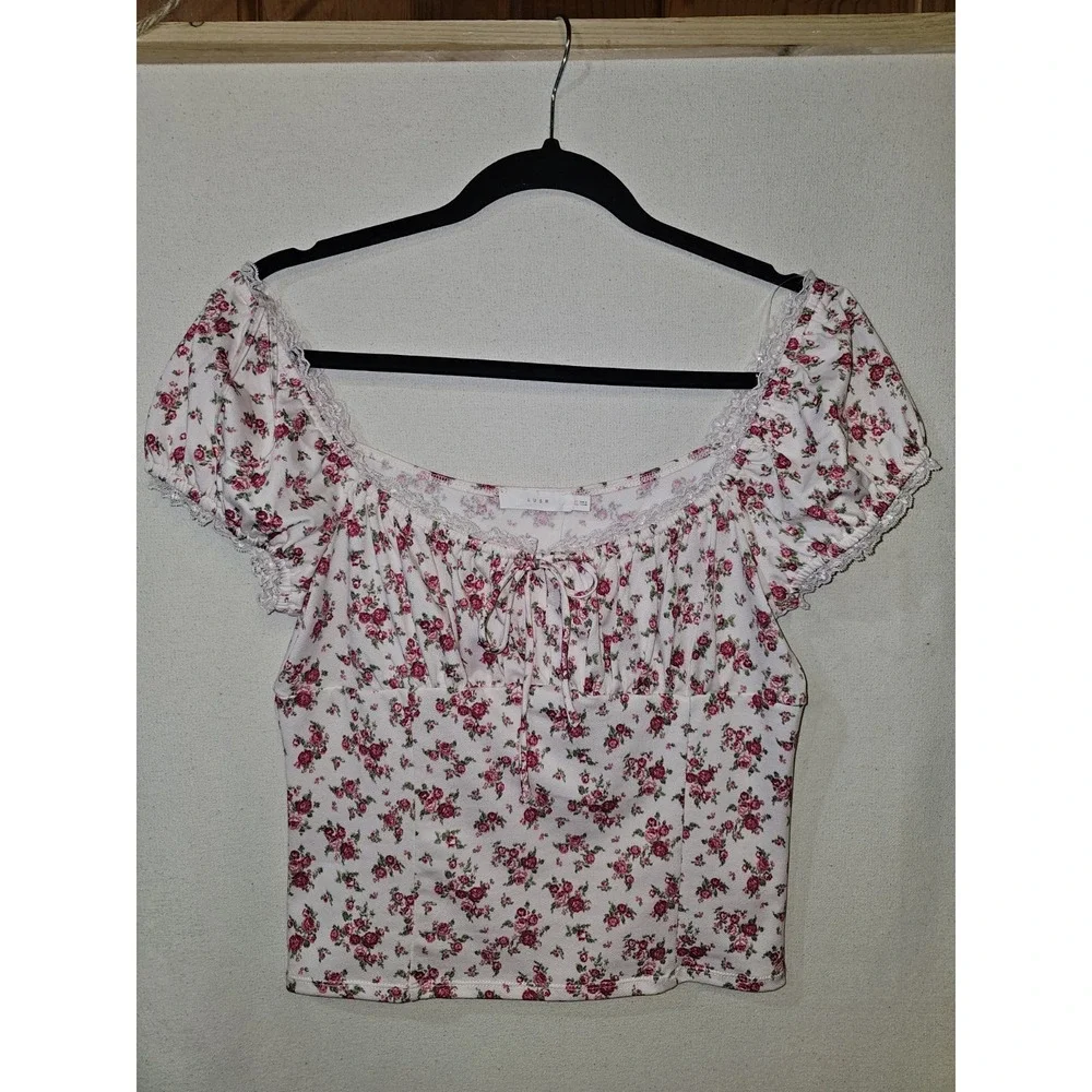 Lush Women's Floral Pink Romantic Y2k Style Sweet Feminine Blouse Top XL - Picture 1 of 8